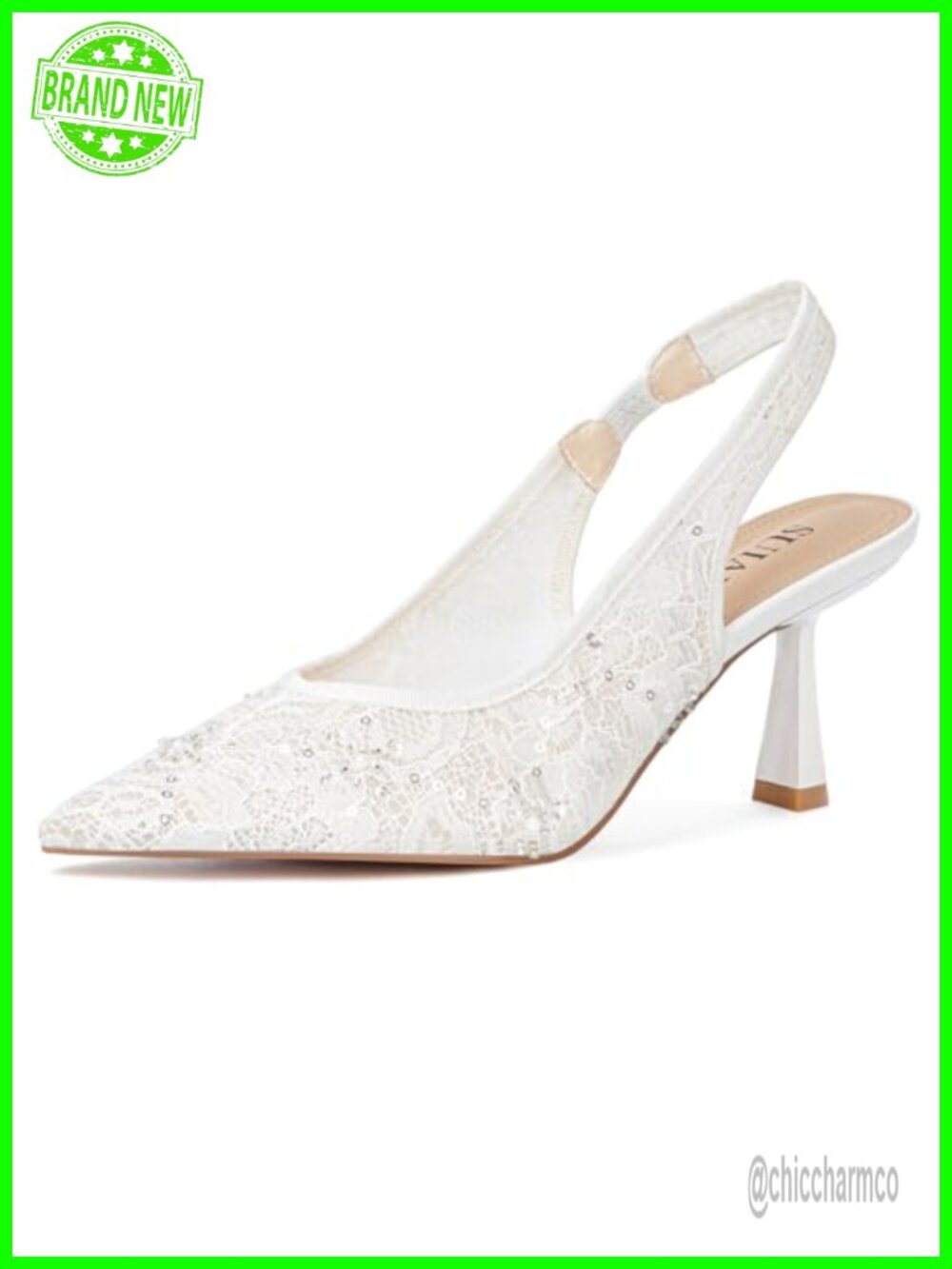 Bridal Lace Kitten Heel Slingback Pumps with Pearl Accents